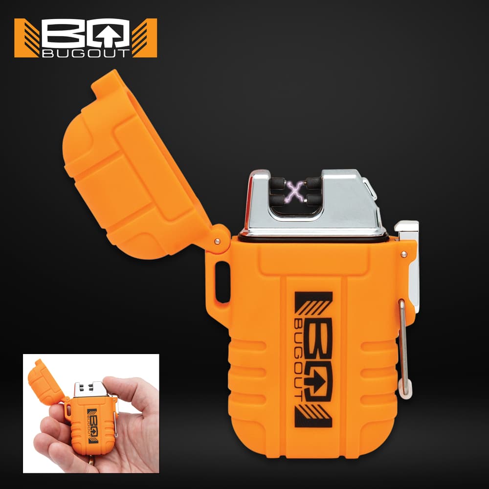 Full image of the Bugout Rechargeable Arc Lighter in orange. image number 0